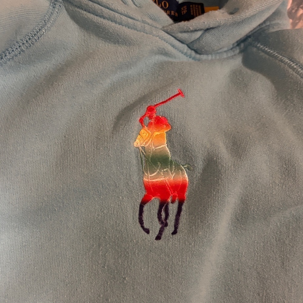 Polo Ralph Lauren Kids Aqua Hoodie with Colorful polo big pony Embroidery - Picture 4 of 6